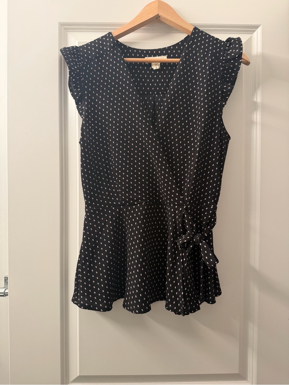 Monteau Black White Dot Wrap Peplum Blouse